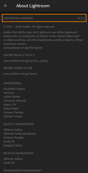 Lightroom version