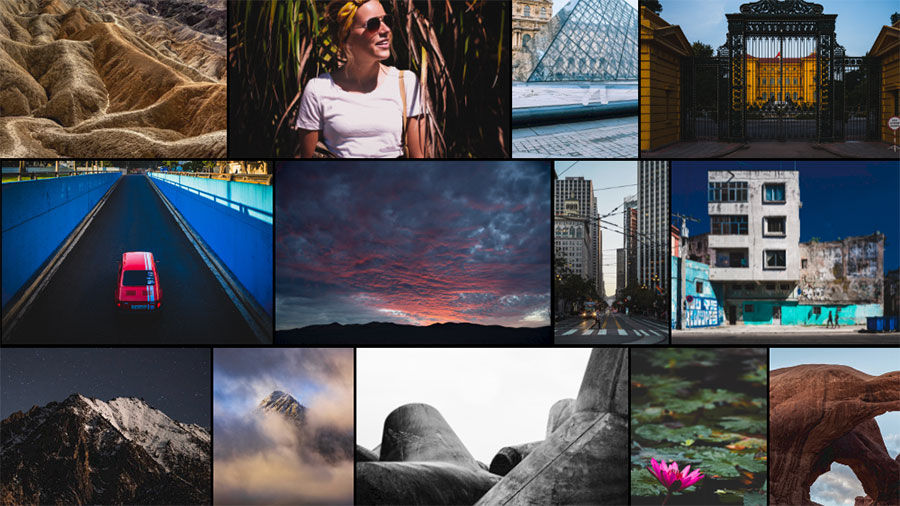 A grid of various travel photos