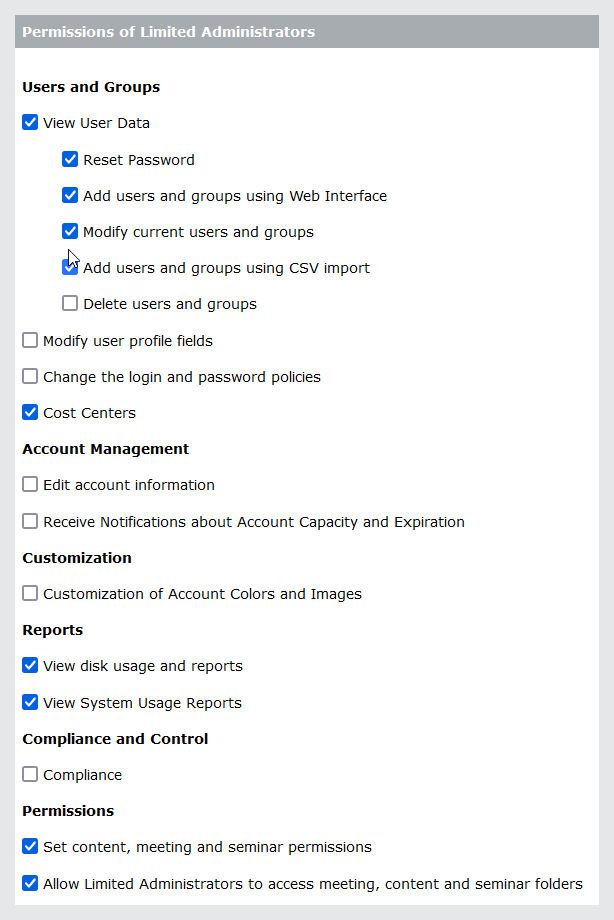 Set limited adiministrator permissions