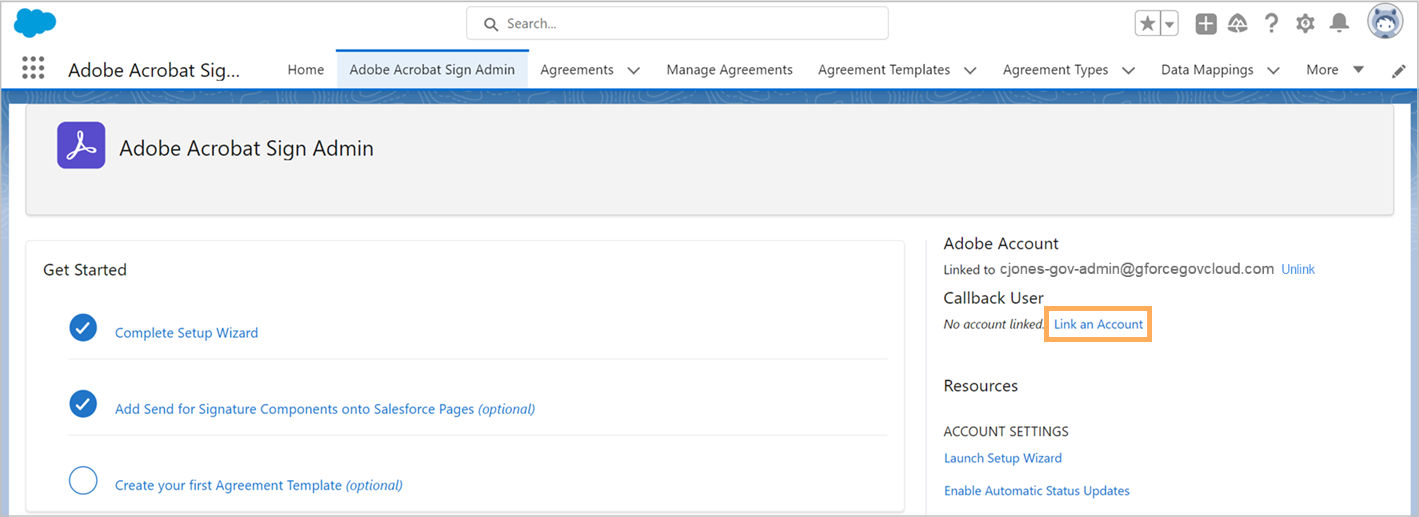 Link Callback user for 'Acrobat Sign for Salesforce' commercial cloud.