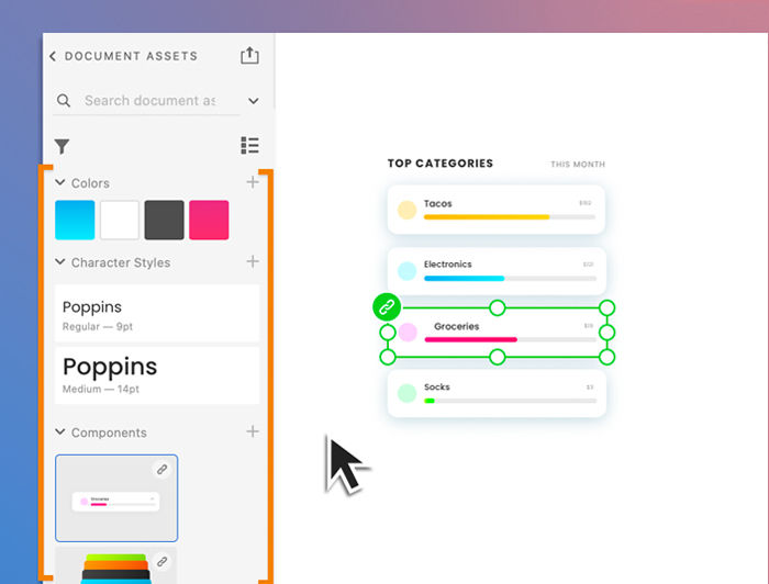 Switch to the Document Assets panel view to see all the local and linked assets
