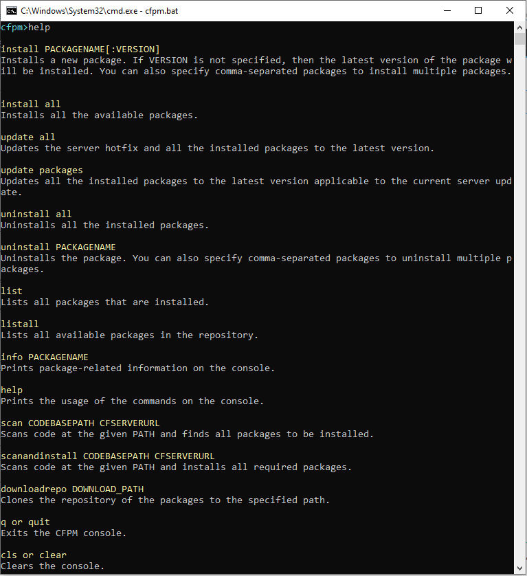 CFPM help commands
