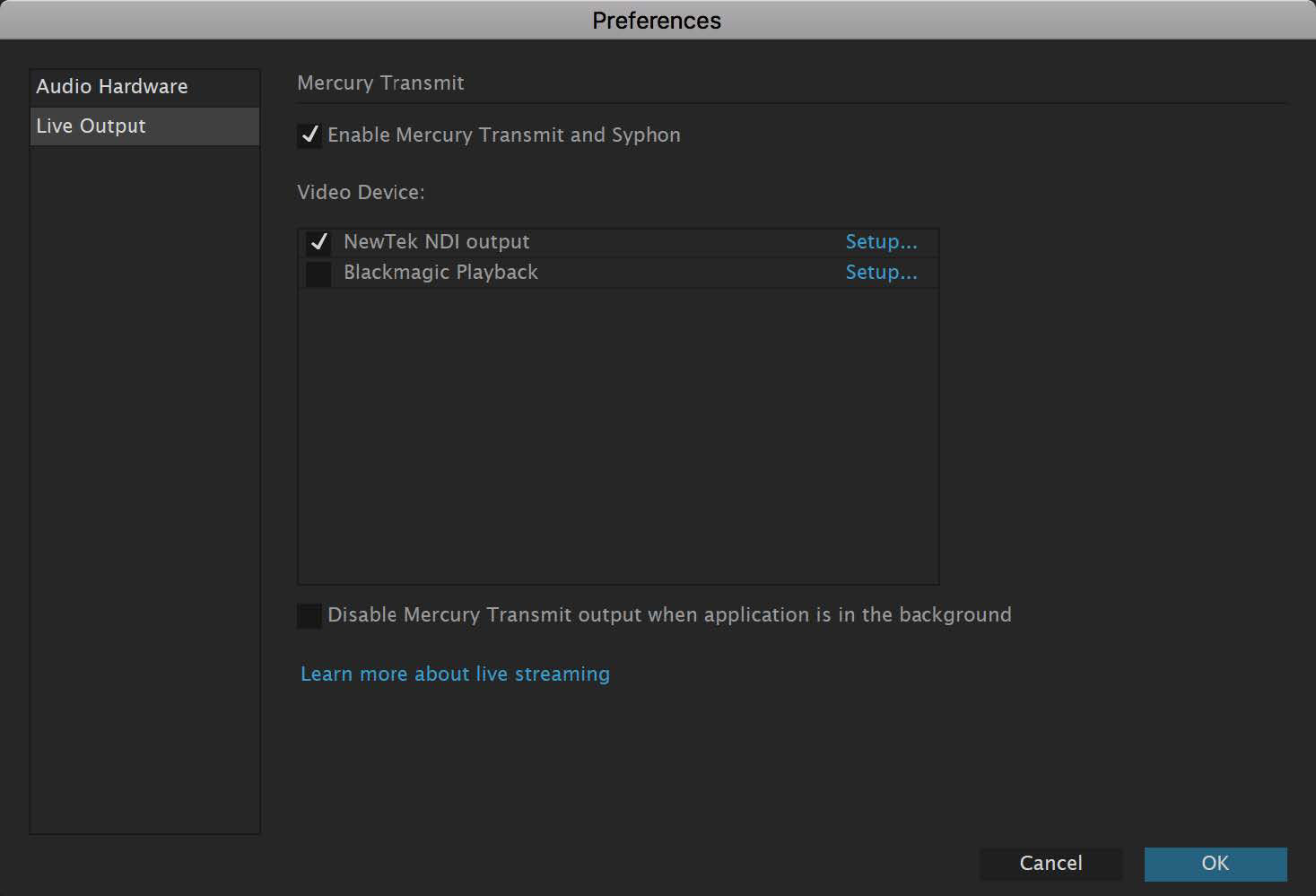 实时输出首选项