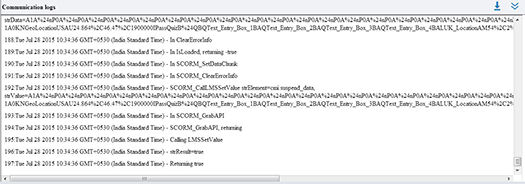 Adobe Captivate LMS Communication logs window