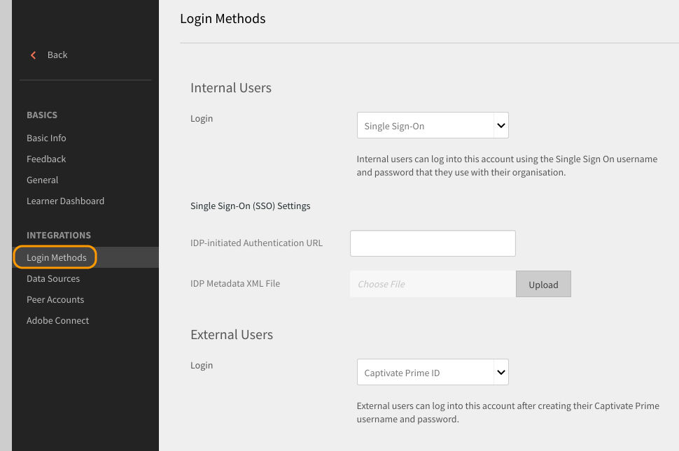 Login Methods (Kirjautumistavat) -valinta