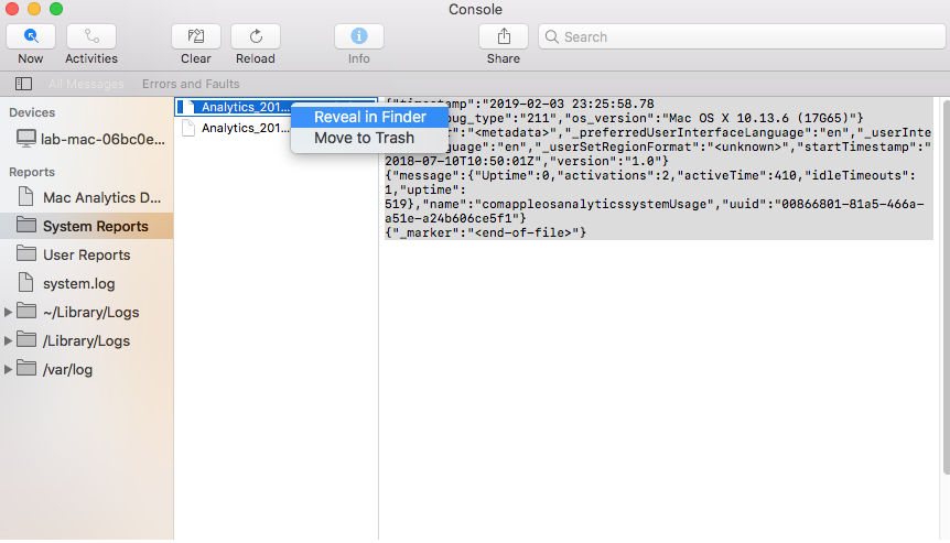 Mac-System Reports -Reveal in Finder