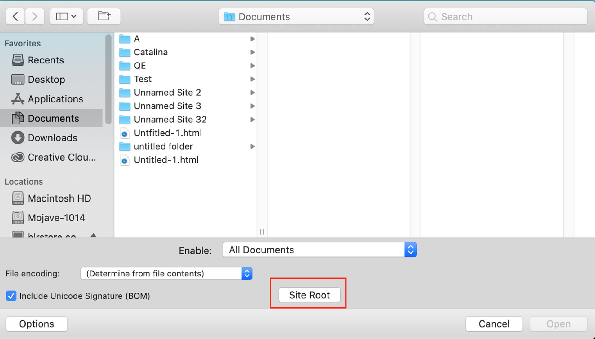 Root button in open file dialog box