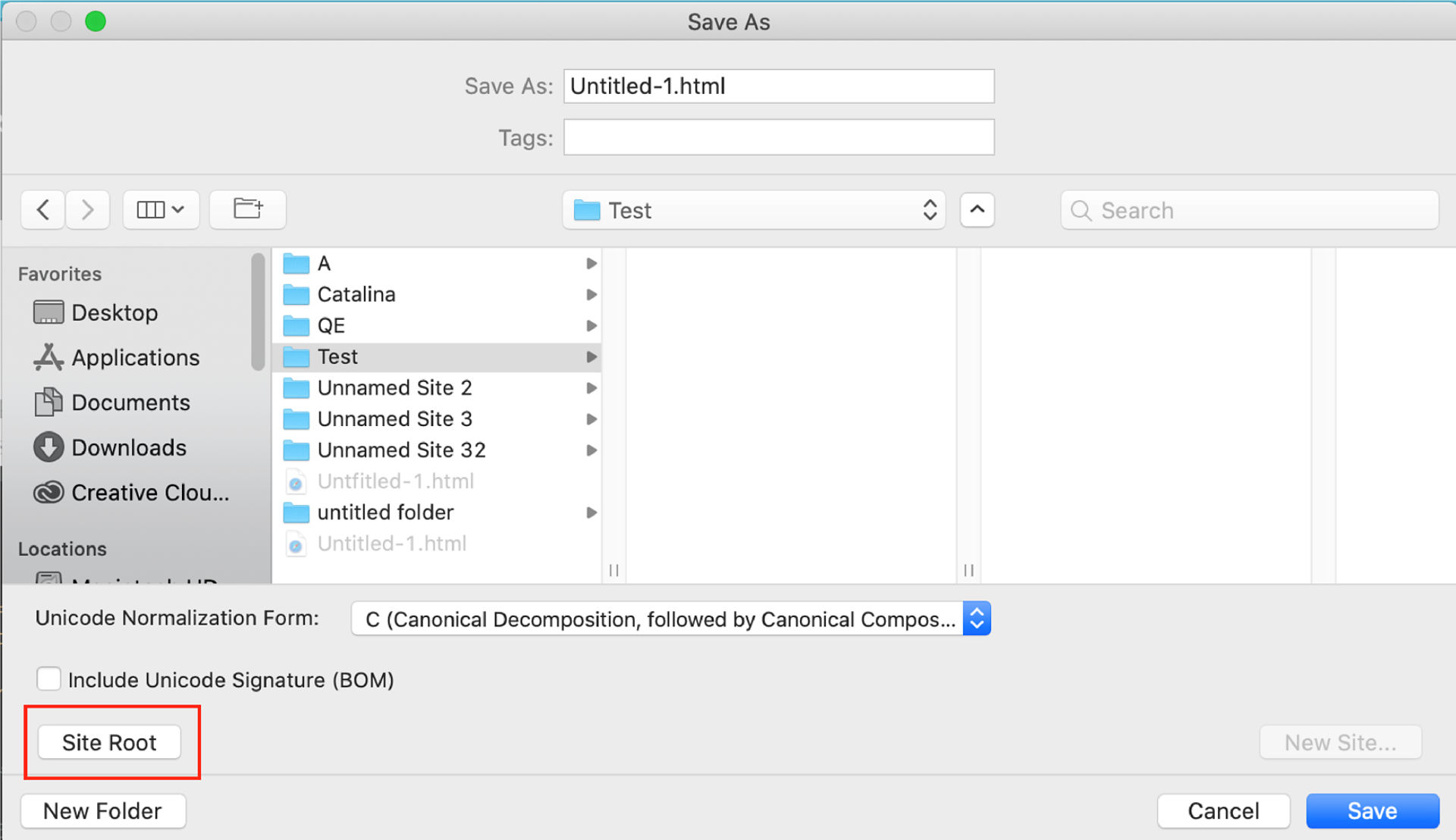Root button in save as file dialog box