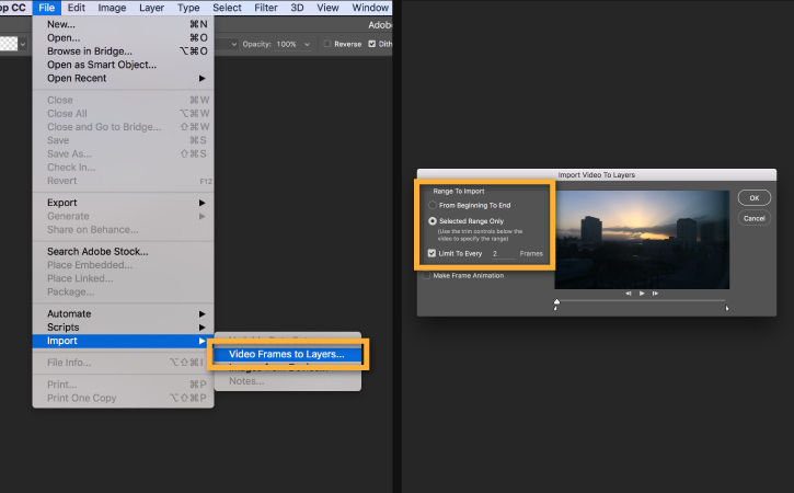 Choose File > Import > Video Frames to Layers....