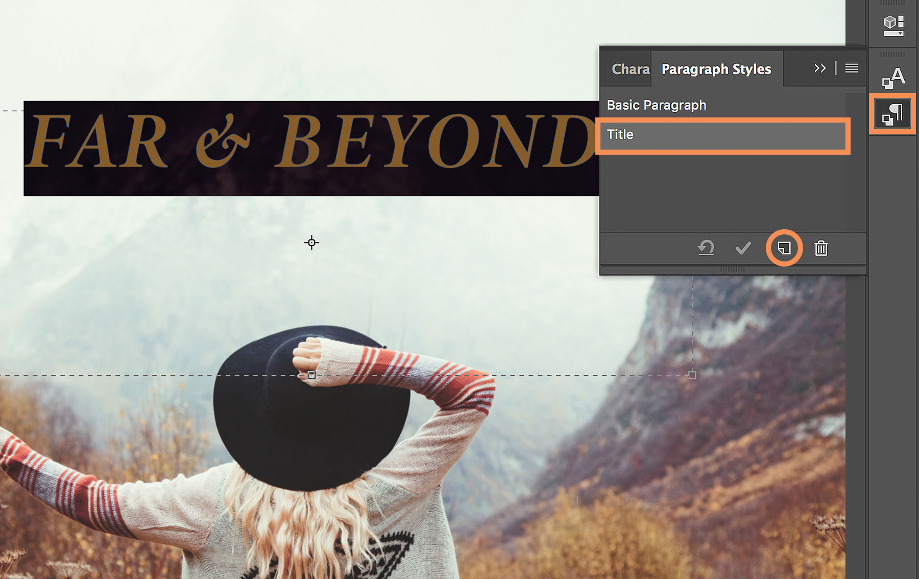 Custom font styles can be saved by selecting text, clicking Create New Paragraph Style, and naming the new style