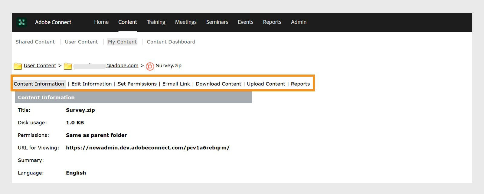Manage the surveys added in the Content list