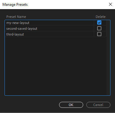Manage and delete saved layouts