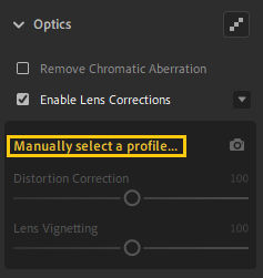Manually select a lens profile