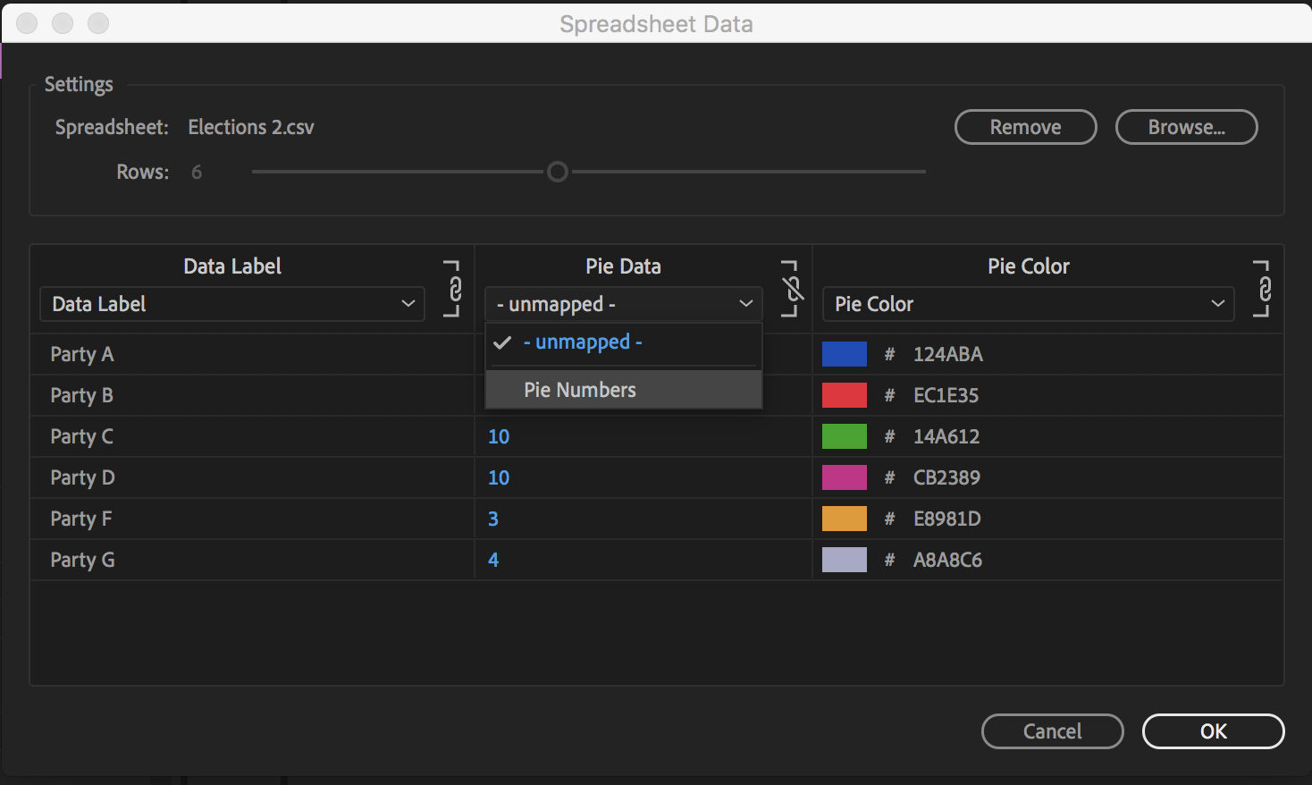 Mapped and unmapped spreadsheet data