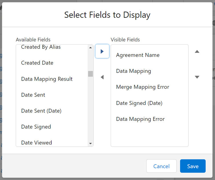 Salesforce için Acrobat Sign: Liste görünümüne birleştirerek eşleme/veri eşleme hatası sütunu ekleme