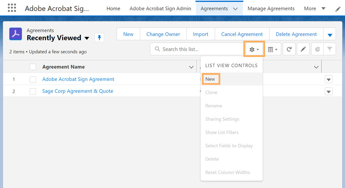 Acrobat Sign for Salesforce: Add merge/data mapping error column to list view