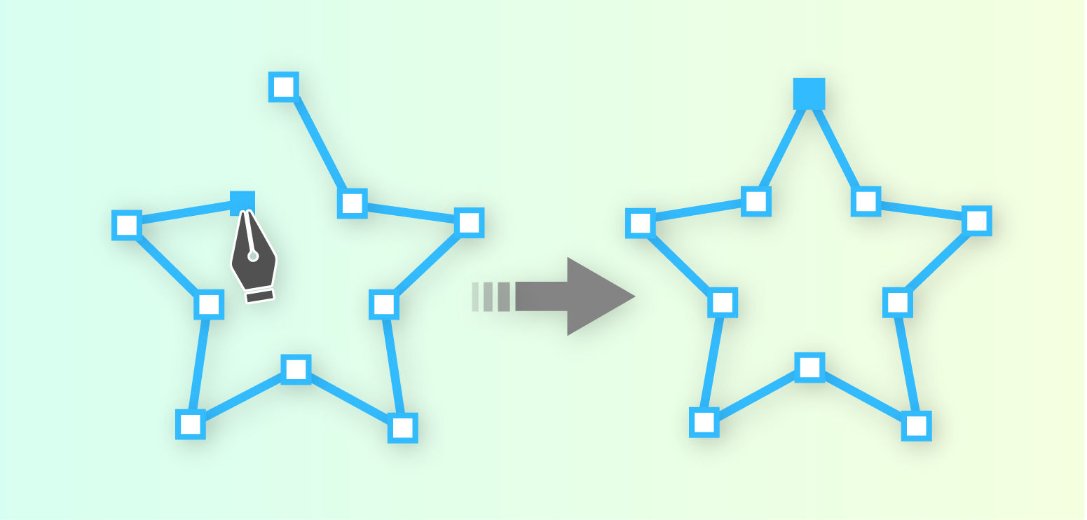 Illustration showing a star-shaped mask with anchor points being edited using the Pen tool to create straight lines.