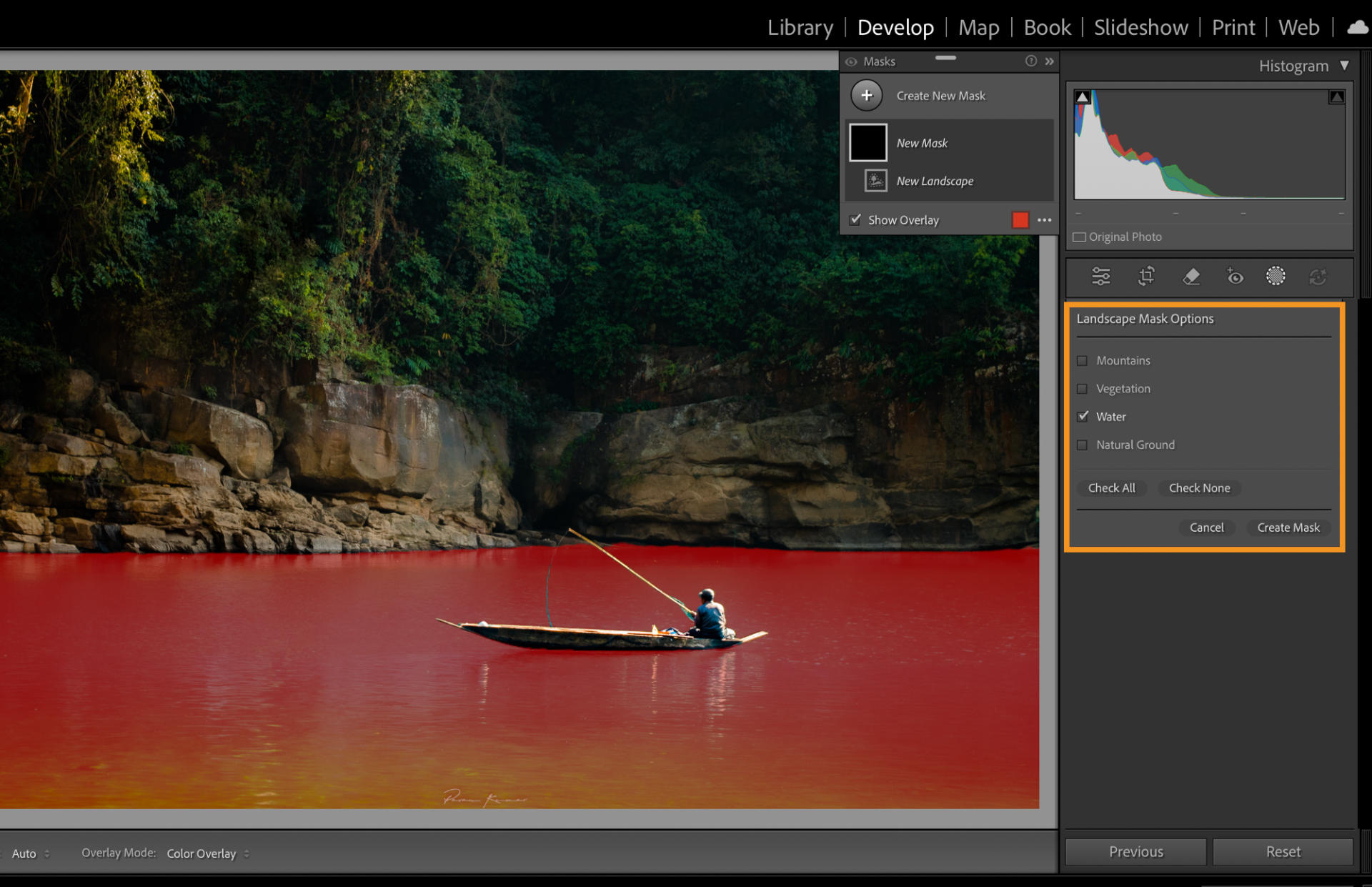 select landscape mask is applied to the architecture in the photo.