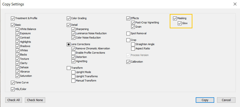 Masking Copy Settings