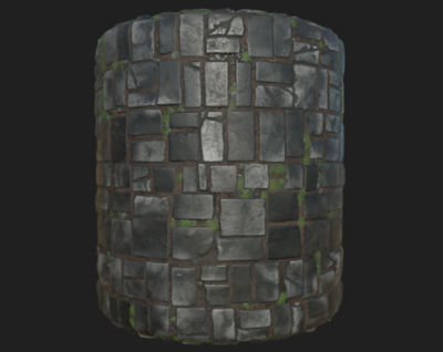 An image of a material applied to a rounded cylinder.