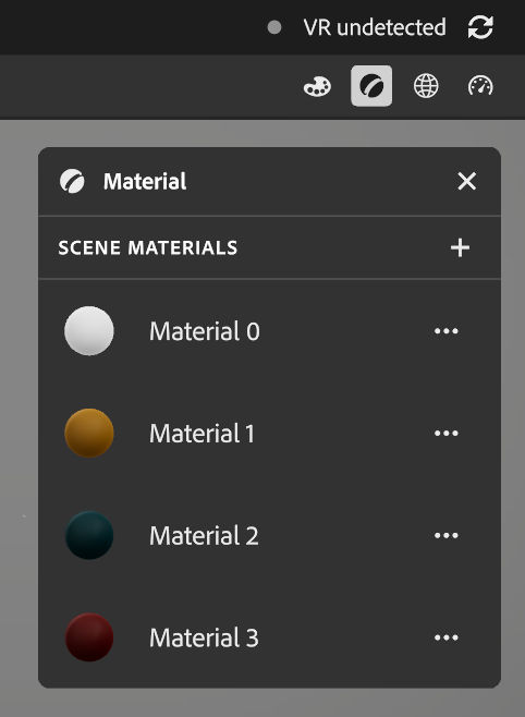 An image of the material panel as it appears in Modeler