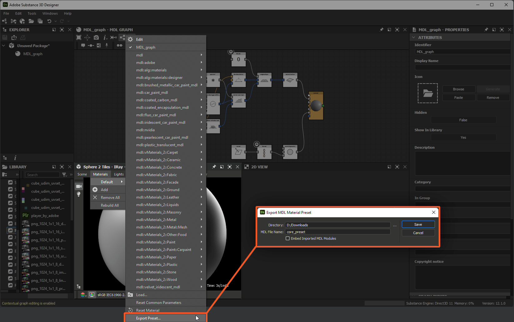 MDL preset export pathway