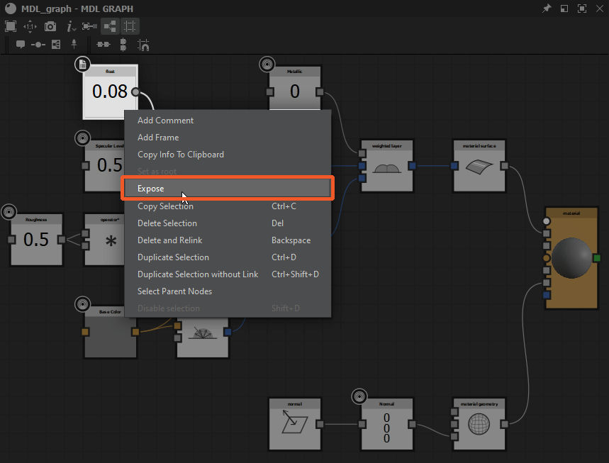 "Expose" option in a node's contextual menu