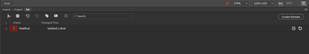 Panel Git con archivos que tienen un conflicto durante la combinación