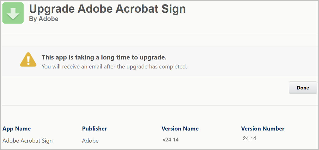 Upgrading Adobe Acrobat Sign for Salesforce package version.