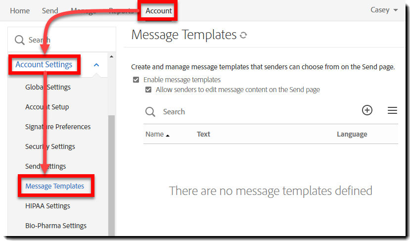 Navigate to Message Templates