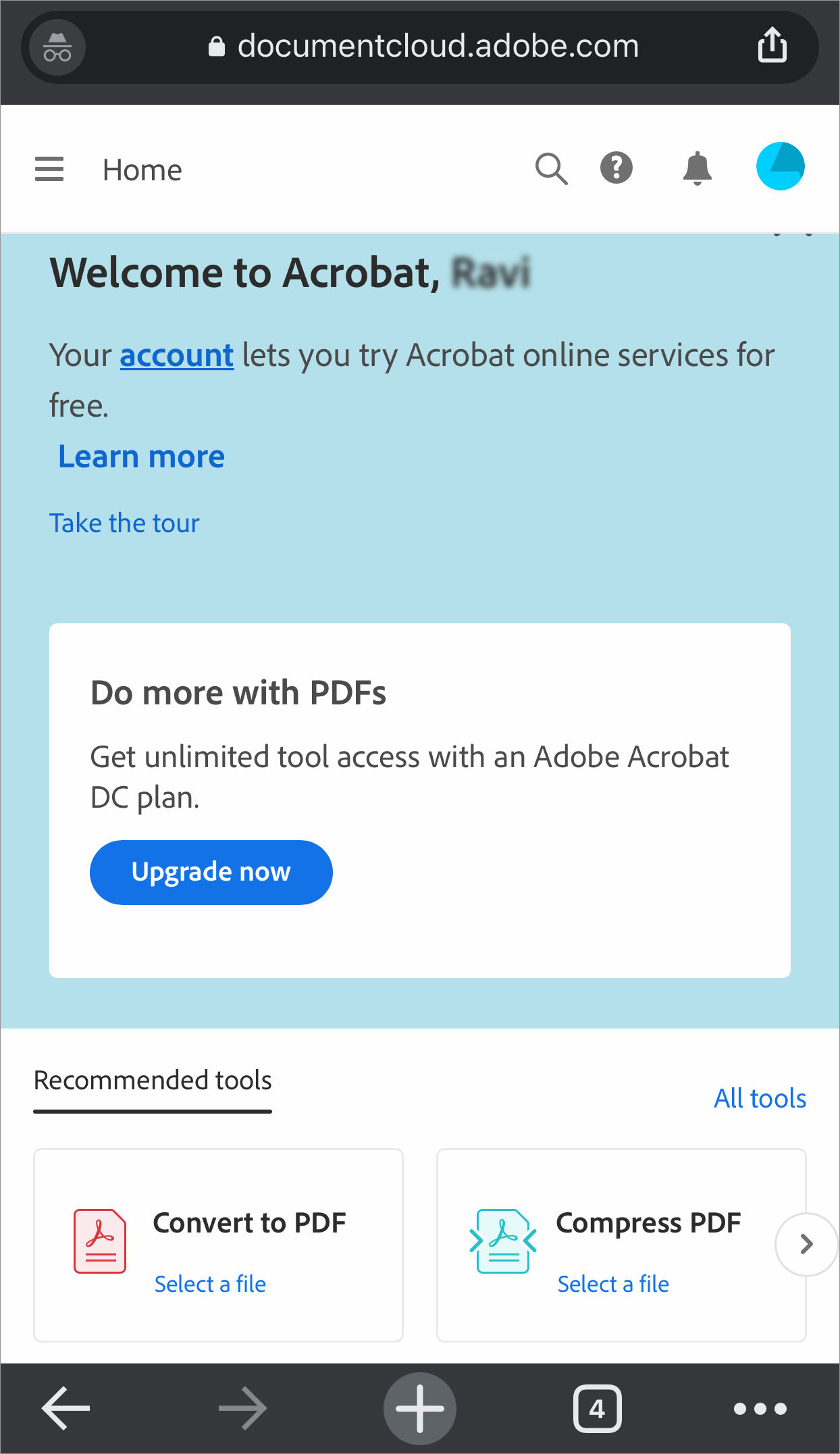 Новый интерфейс главной страницы Acrobat