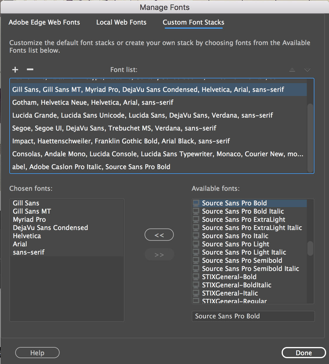 Modify font combinations