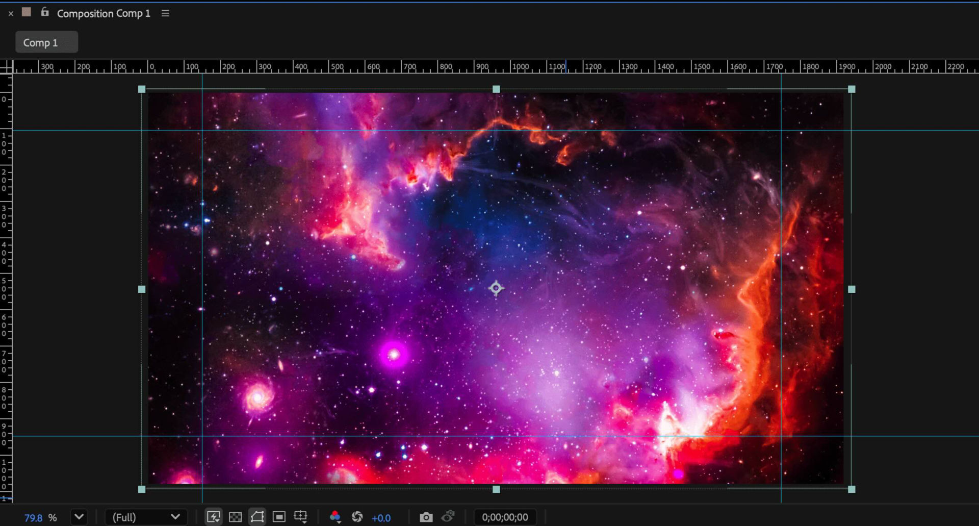 The Composition panel has guides added to it, with the rulers made visible.
