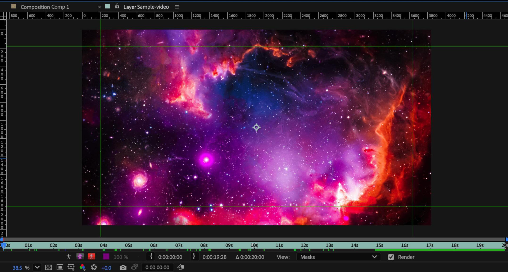 The Layer panel has guides added to it, with the rulers made visible.