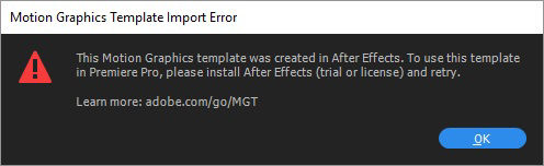 Error message when trying to use Motion Graphics templates