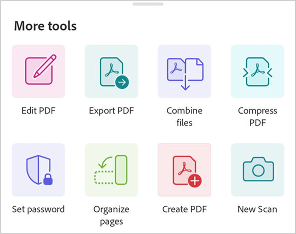 Aplicación Acrobat Android menú Más herramientas
