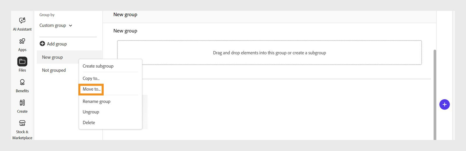 The library element context menu, that appears when you right-click a library element, provides the option to move the library element. 