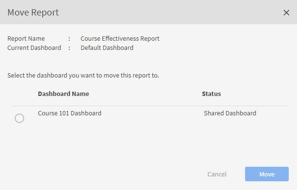 move a report to a dashboard