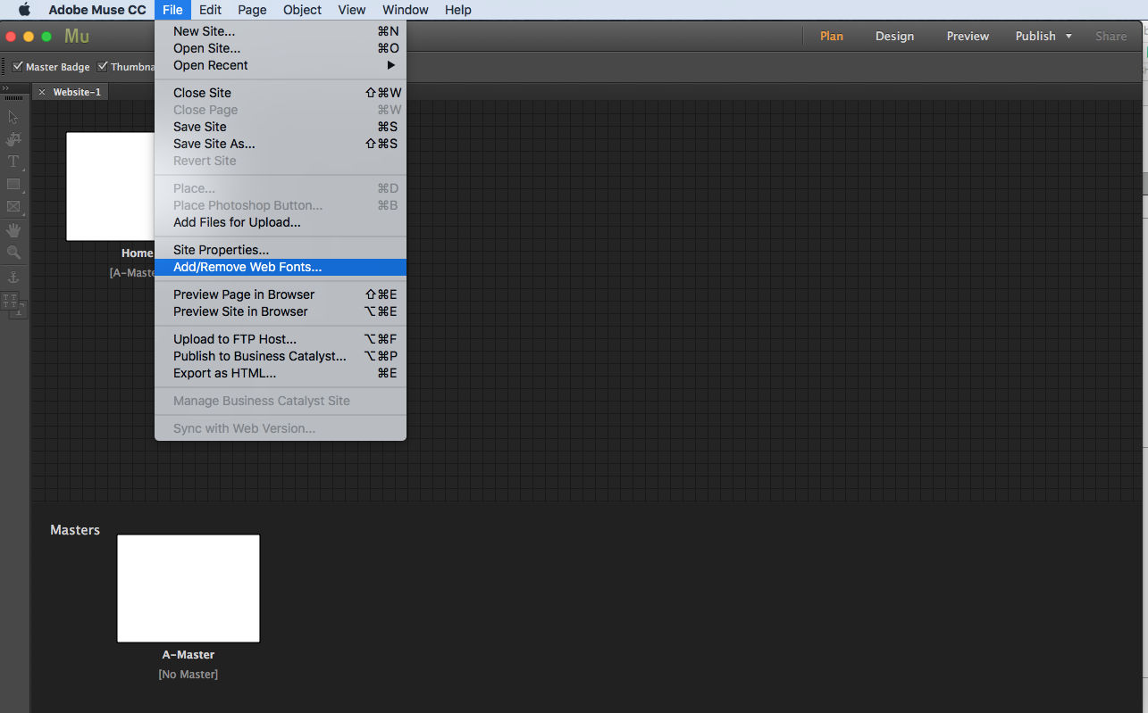 Add/Remove Web Fonts from File menu in Muse