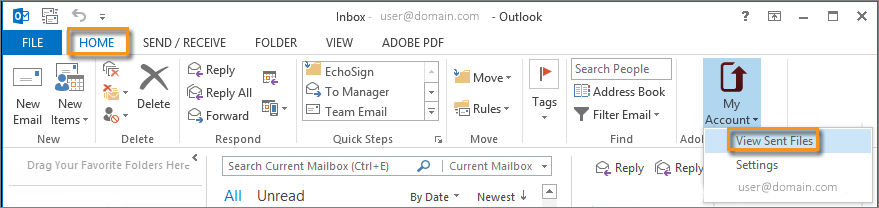 My Account option to view sent files