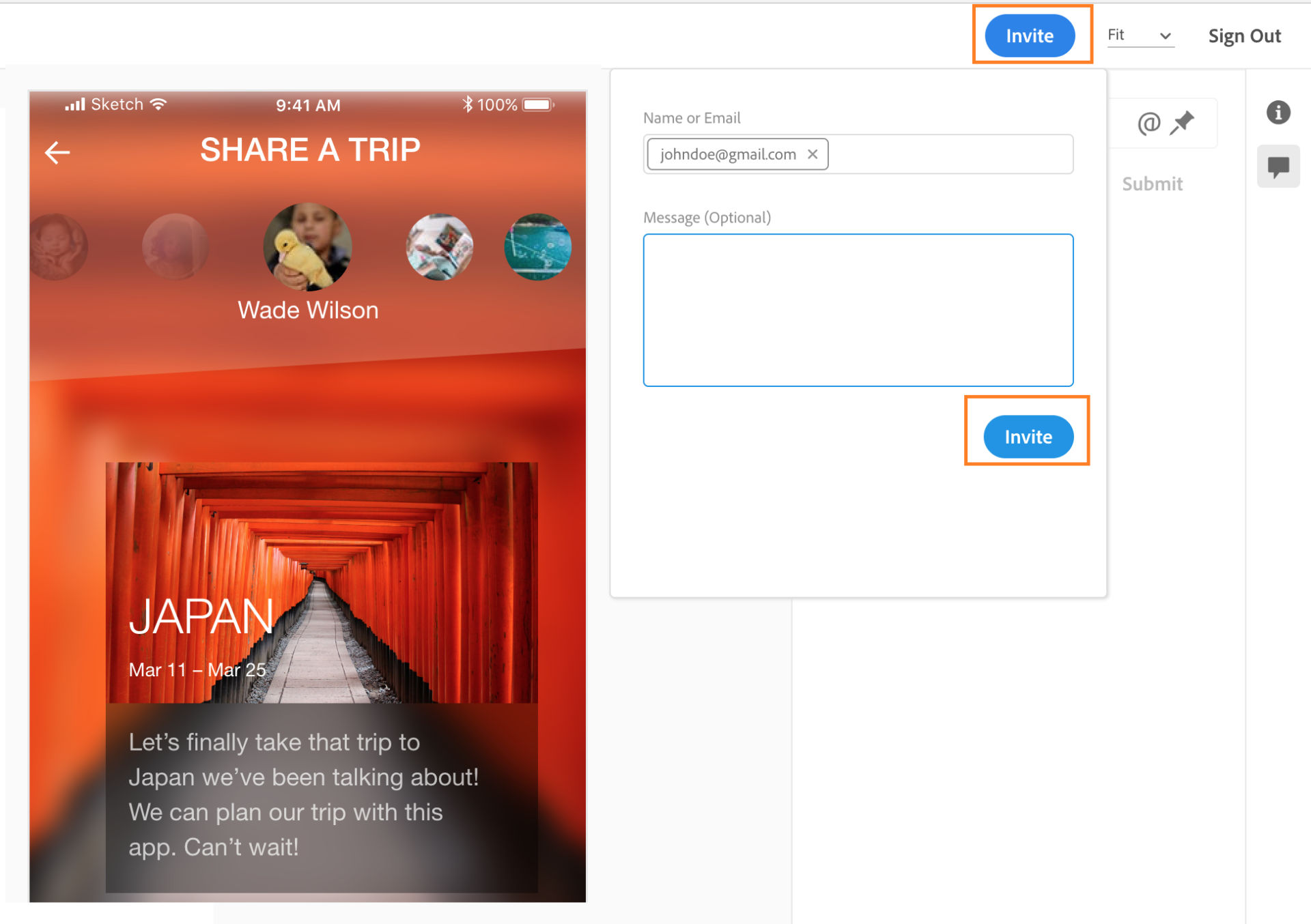 Send private invites to users from the browser