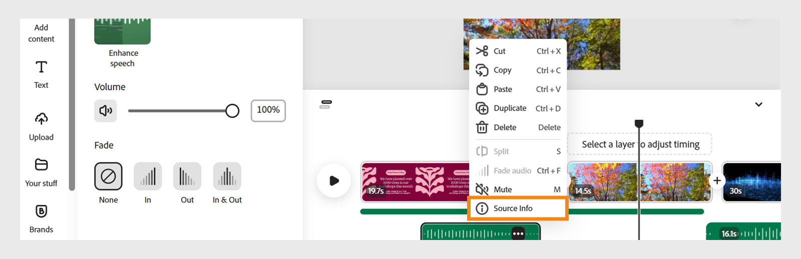 Select the audio track and then select the three dots on the audio track. Choose the Source Info to view the code.