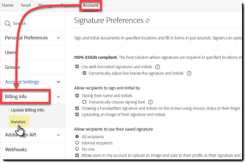 Navigate to invoices