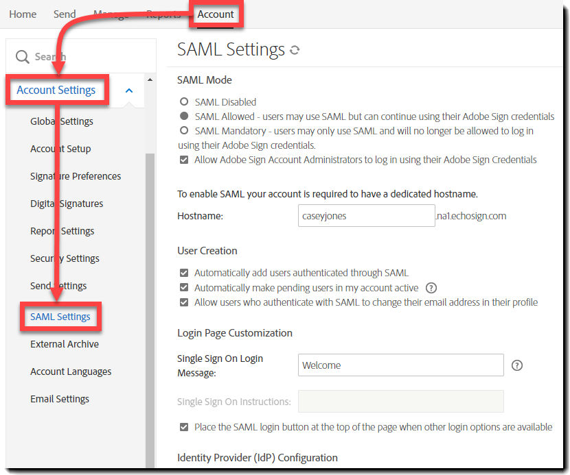 Navigate to SAML settings