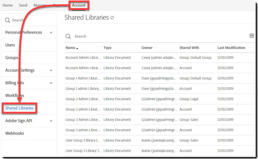 Navigate to the Shared Libraries menu item