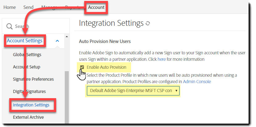 Enable Auto-Provisioning within Sign Web Application