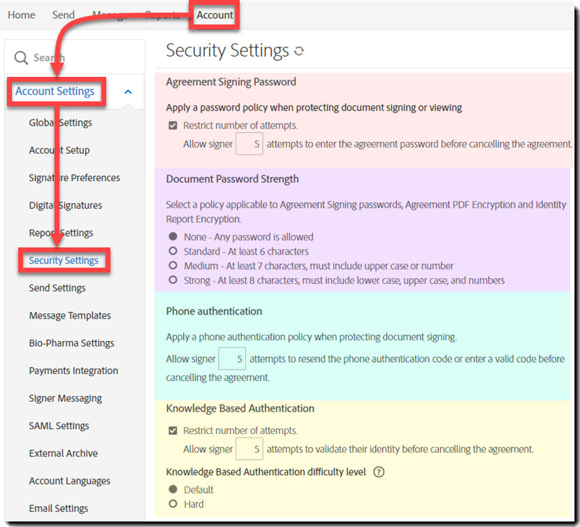 Navigate to Security Settings for Transactions