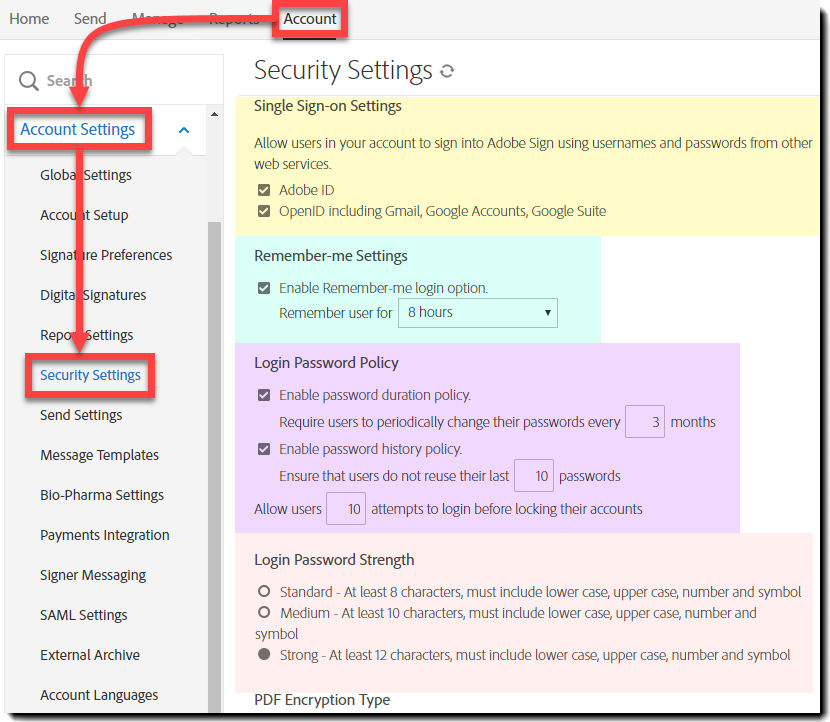 Navigate to Security Settings