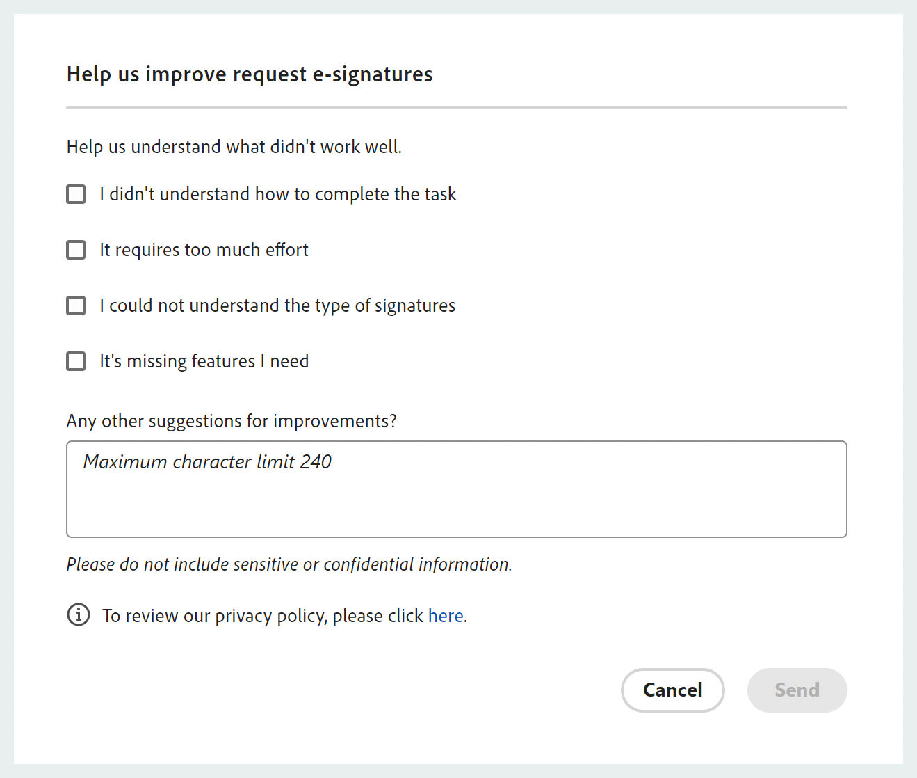 What didn't work well feedback for request signatures experience