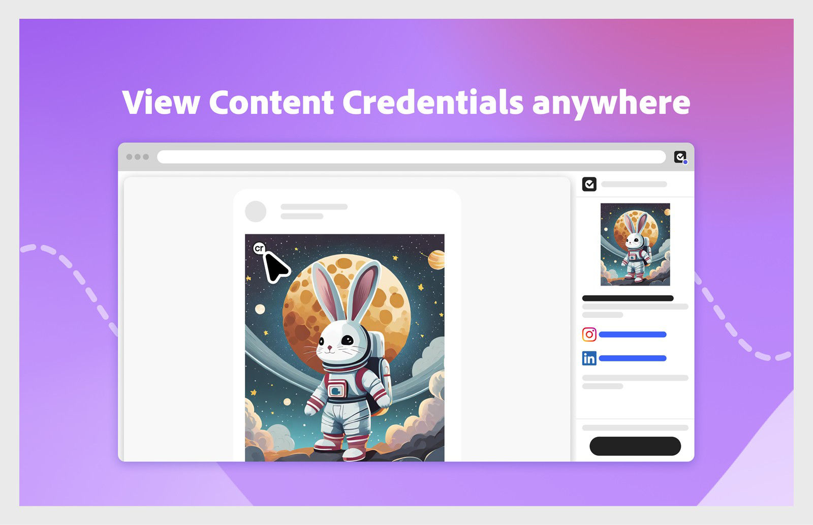 Content Credentials display attribution details and creation information alongside published content.